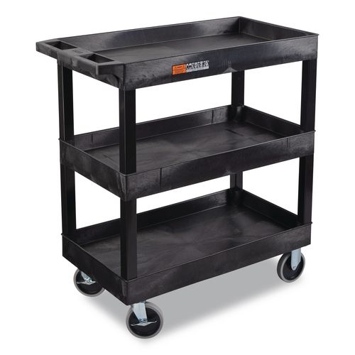 TUFFY XL Three-Shelf Heavy-Duty Multipurpose Utility Cart, Plastic, 375 lb Capacity, 35.25" x 18" x 37.25", Black