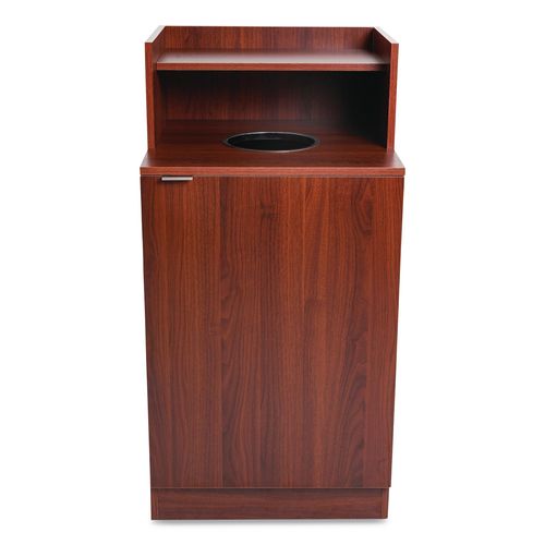 Food Service Trash Enclosure, 32 gal, Melamine Faced Chipboard, Mahogany