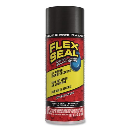 Flex Seal Liquid Rubber Sealant Coating Aerosol, 2 oz Aerosol Can, Dries Black, 12/Carton