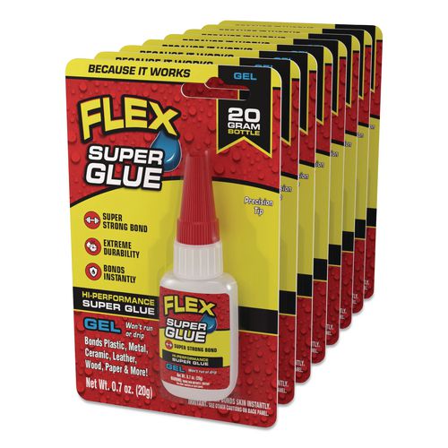 Flex Super Glue, Precision Tip, Gel, 0.7 oz, Dries Clear, 8/Carton