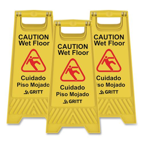 Caution Wet Floor Sign, 11.8 x 12 x 24, Yellow, 3/Pack