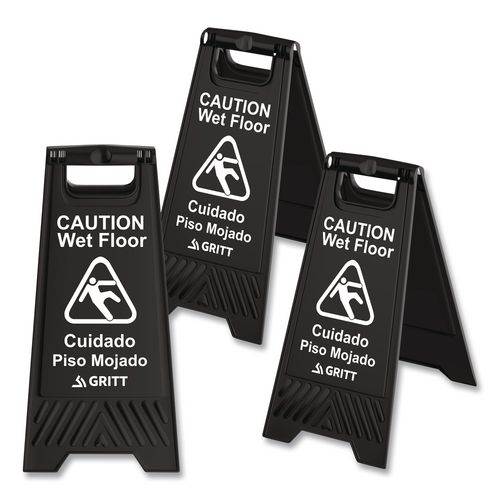 Caution Wet Floor Sign, 11.8 x 12 x 24, Black, 3/Pack