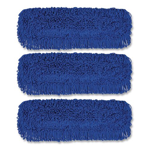 Microfiber Looped Dust Mop Pad Head, 24 x 5, Blue, 3/Pack