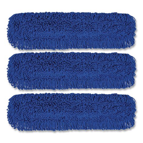 Microfiber Looped Dust Mop Pad Head, 36 x 5, Blue, 3/Pack