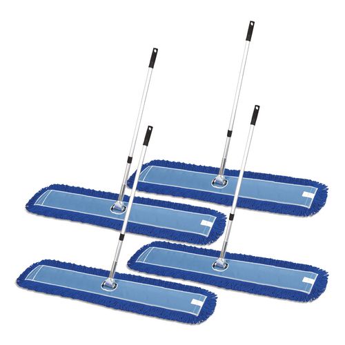 All-In-One Microfiber Dust Mop Set with Telescopic Handle, 60 x 5, Blue Microfiber Head, 72" Silver Aluminum Handle, 4/Kit