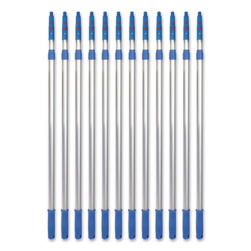 6 ft Telescopic Aluminum Extension Pole with Click/Lock Adapter Cone, 3.5 ft to 6 ft, Blue/Silver, 12/Carton