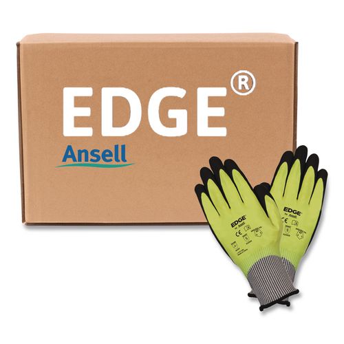 EDGE 48-969 Cut Resistance Gloves, EN388: 4X42F, 9.5" Long, (Size 8), Yellow/Black, 144 Pairs