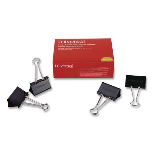Binder Clips, Large, Black, Dozen