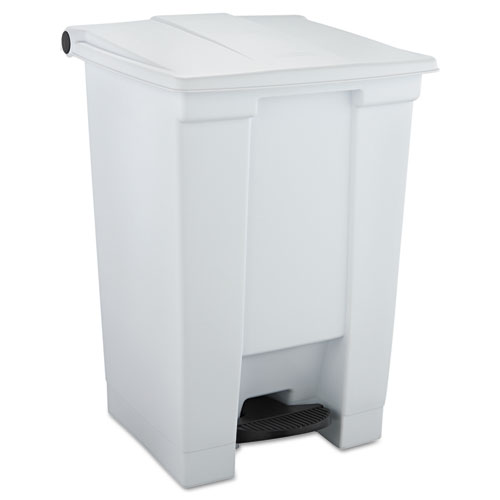 Indoor Utility Step-On Waste Container, 12 gal, Plastic, White