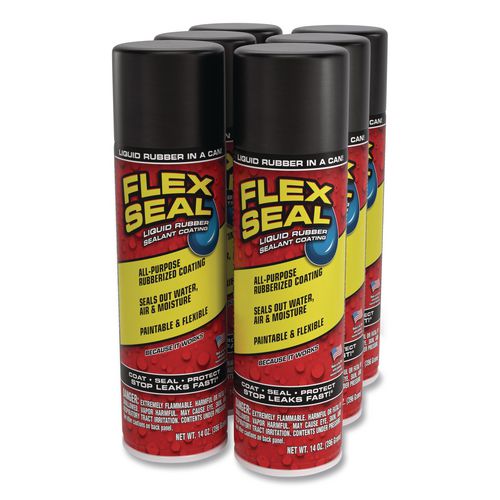 Flex Seal Liquid Rubber Sealant Coating Aerosol, 14 oz Aerosol Can, Dries Black, 6/Carton