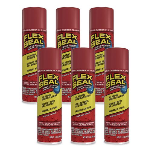 Flex Seal Liquid Rubber Sealant Coating Aerosol, 14 oz Aerosol Can, Dries Red, 6/Carton