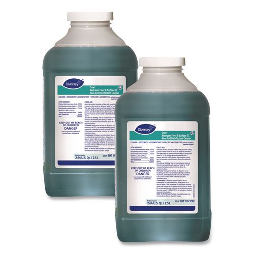 Crew Restroom Floor and Surface SC Non-Acid Disinfectant Cleaner, Fresh Scent, 2.5 L Bottle, 2/Carton