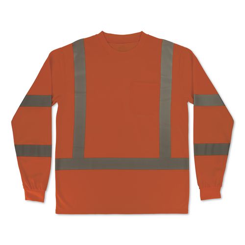GloWear 8368 Class 3 Essential Hi-Vis Long Sleeve T-Shirt, X-Small, Orange