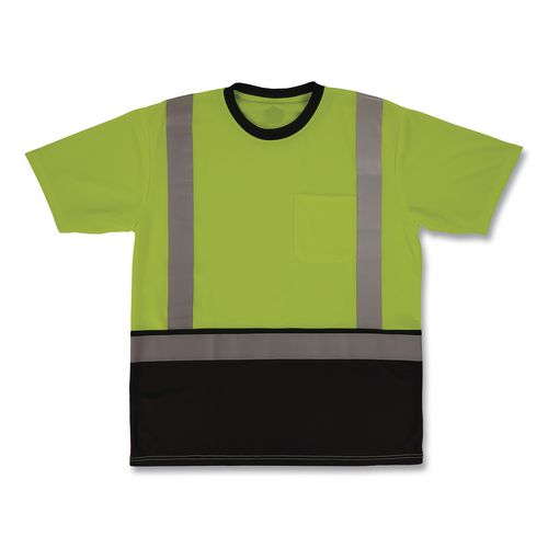 GloWear 8286BK Class 2 Essential Hi-Vis T-Shirt with Black Bottom, Small, Lime