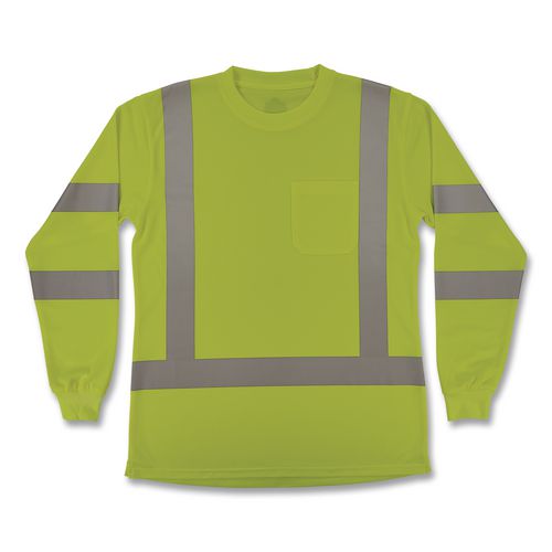 GloWear 8374 Class 3 Women's Essential Hi-Vis Long Sleeve T-Shirt, 2X-Large, Lime