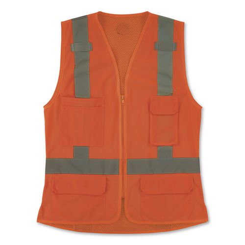GloWear 8247ZW-S Class 2 Women's Hi-Vis Surveyor Vest with Zipper, Polyester, 3X-Large, Orange