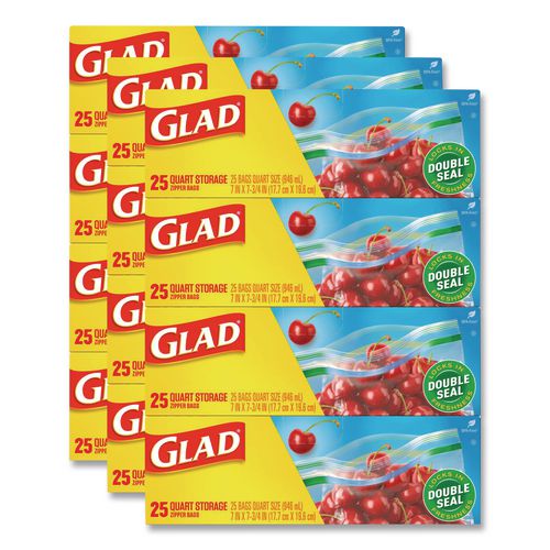 Zipper Food Storage Plastic Bags, Quart Size, 7.75 x 7, Clear, 25 Bags/Box, 12 Boxes/Carton