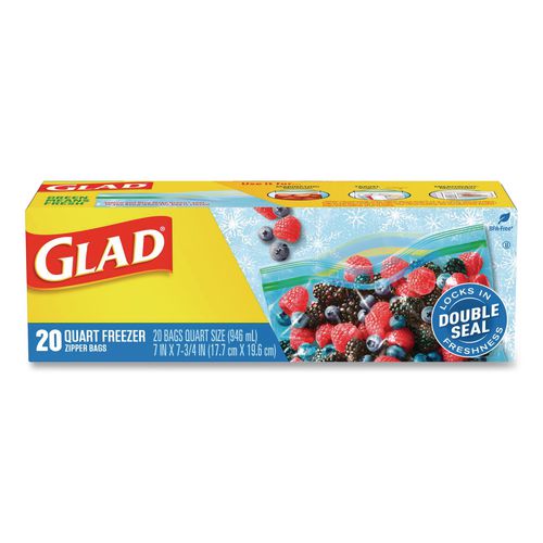 Zipper Food Storage Plastic Bags, Freezer Bags, Quart Size, 7.75 x 8.44, Clear, 20 Bags/Box, 12 Boxes/Carton