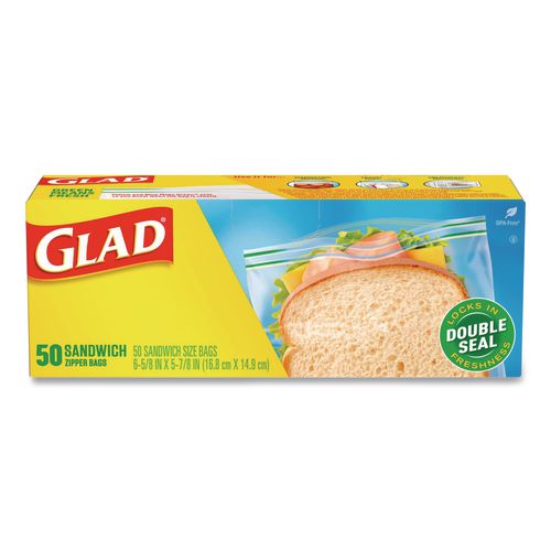 Zipper Food Storage Plastic Sandwich Bags, 6.63 x 5.88, Clear, 50 Bags/Box