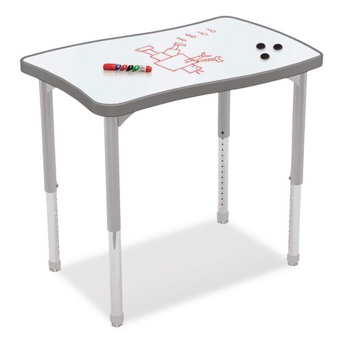 Hierarchy Creator Rectangle Desk, 32.1 x 21.4 x 18 to 29, White Dry Erase/Platinum Legs, Ships in Two Boxes(Worksurface/Legs)