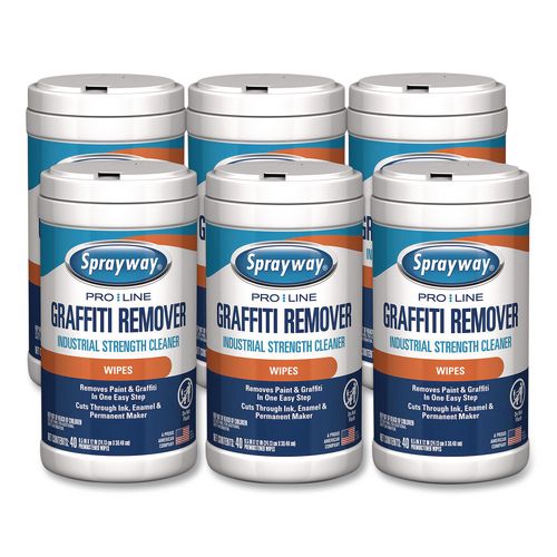 Graffiti Wipe, 1-Ply, 9.5 x 12, Unscented, White, 40 Wipes/Canister, 6 Canisters/Carton