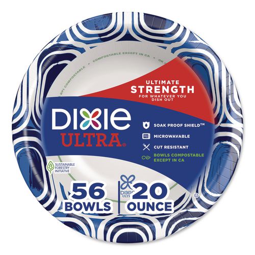 Paper Bowls, 20 oz, Blue/Black/White, 56/Pack