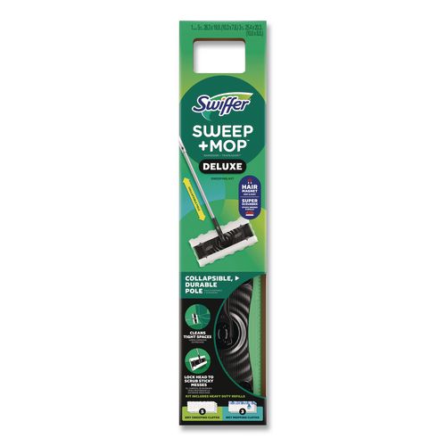 Sweep and Mop 2-in-1 Dry + Wet Floor Deluxe Mopping and Sweeping Kit, Silver Handle