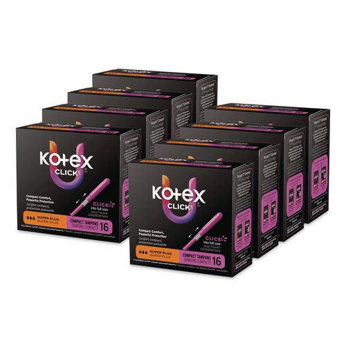 U by Kotex Click Compact Tampons, Super Plus Absorbency, 16/Pack, 8 Packs/Carton