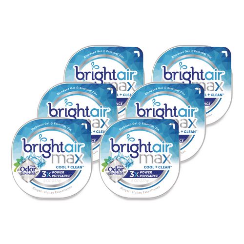 BRIGHT AirÂ® Max Odor Eliminator Air Freshener, Cool And Clean, 8 Oz Jar, 6/carton