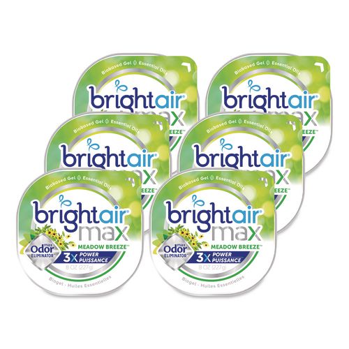 BRIGHT AirÂ® Max Odor Eliminator Air Freshener, Meadow Breeze, 8 Oz Jar, 6/carton