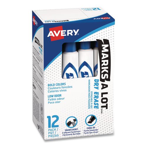 MARKS A LOT Desk-Style Dry Erase Markers, Broad Chisel Tip, Blue