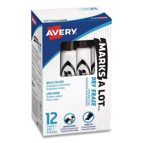 MARKS A LOT Desk-Style Dry Erase Markers, Broad Chisel Tip, Black