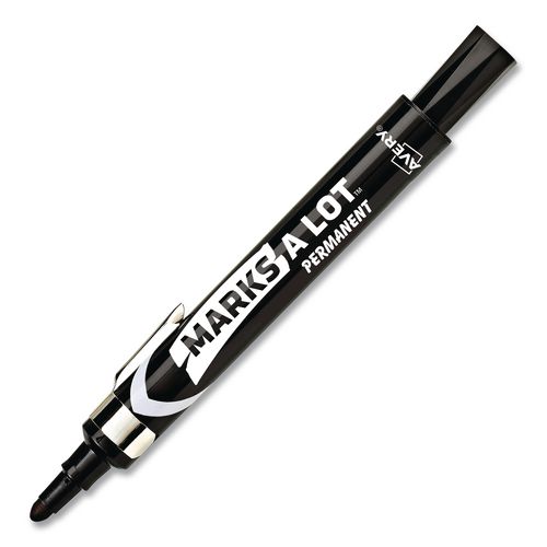 MARKS A LOT Large Desk-Style Permanent Marker with Metal Pocket Clip, Broad Bullet Tip, Black