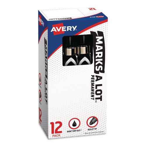 MARKS A LOT Large Desk-Style Permanent Marker with Metal Pocket Clip, Broad Bullet Tip, Black, Dozen