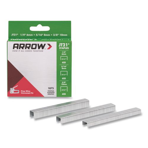 JT21 Standard Staples, 0.25" Leg/0.31" Leg/0.38" Leg, 0.44" Crown, Silver, 1,875/Box