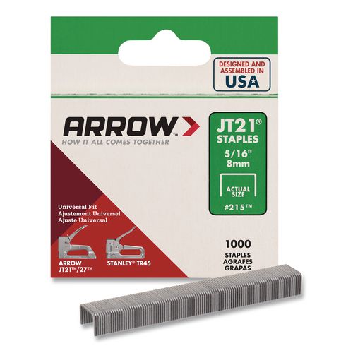 JT21 Standard Staples, 0.31" Leg, 0.44" Crown, Silver, 1,000/Box