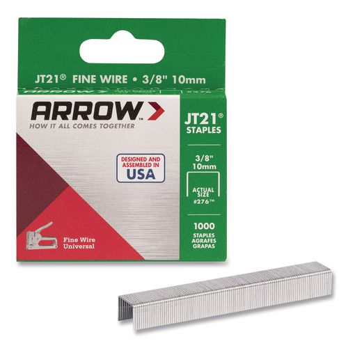 JT21 Standard Staples, 0.38" Leg, 0.44" Crown, Silver, 1,000/Box