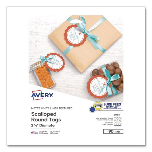 Printable Scallop Round Gift Tags, Inkjet/Laser Printers, 2.5" dia, White, 9/Sheet, 10 Sheets/Pack