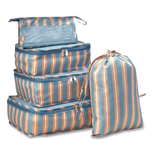 Five-Piece Packing Cube Set, Assorted Sizes, Multicolor Stripe