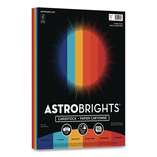 Color Cardstock - "Cherry Blaze" Assortment, 65 lb Weight, 8.5 x 11, Assorted, 102 Sheets