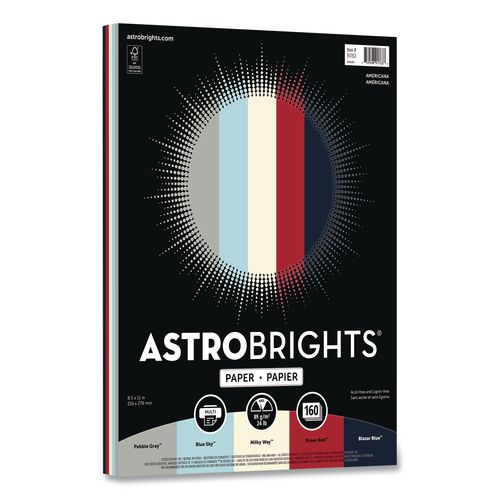 Color Paper - "Americana" Assortment, 24 lb Bond Weight, 8.5 x 11, Assorted Colors, 160 Sheets