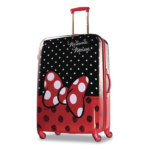 Disney Minnie Mouse Red Bow Large Hardside Spinner Suitcase, 12 x 19.8 x 31, Black/Red/White
