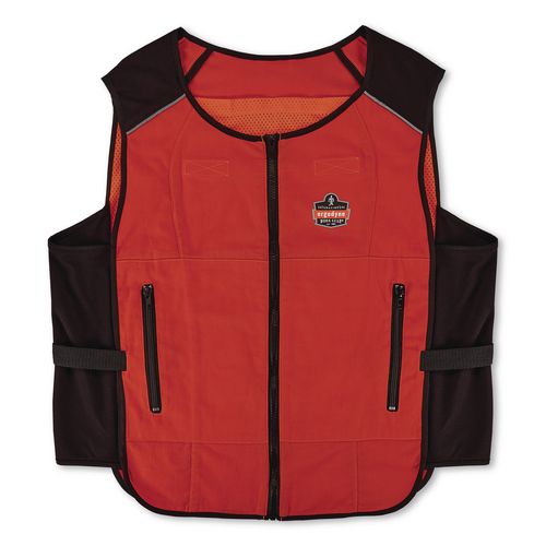 Chill-Its 6260 Lightweight Phase Change Cooling Vest with Packs, Cotton/Polyester, Small/Medium, Orange