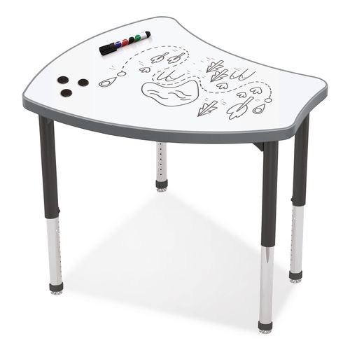 Hierarchy Shapes Desk, 30" x 25.8" x 18" to 29", White Dry Erase/Black Legs, Ships in Two Boxes (Worksurface and Legs)