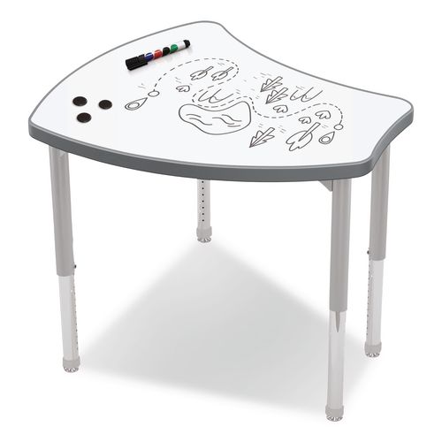 Hierarchy Shapes Desk, 30" x 25.8" x 18" to 29", White Dry Erase/Platinum Legs, Ships in Two Boxes (Worksurface and Legs)