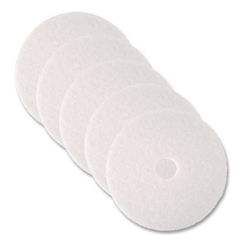 Low-Speed Super Polishing 4100 Floor Pads, 12" Diameter, White, 5/Carton