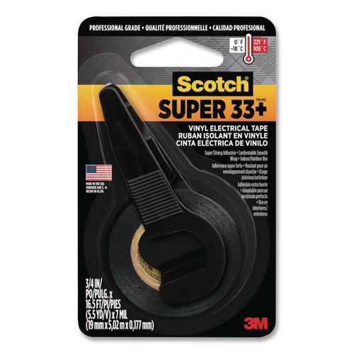 Super 33+ Vinyl Electrical Tape with Dispenser, 1" Core, 0.5" x 5.5 yds, Black