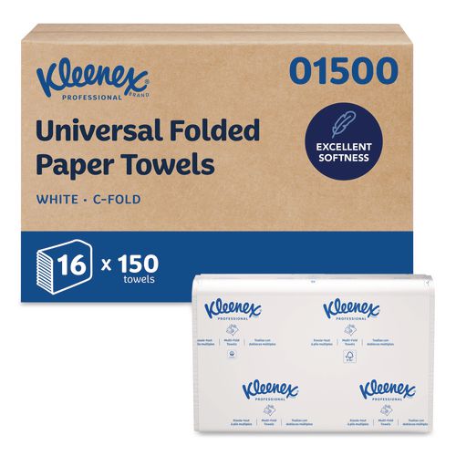 Image of KleenexÂ® C-Fold Paper Towels, 1-Ply, 10.13 x 13.15, White, 150/Pack, 16 Packs/Carton
