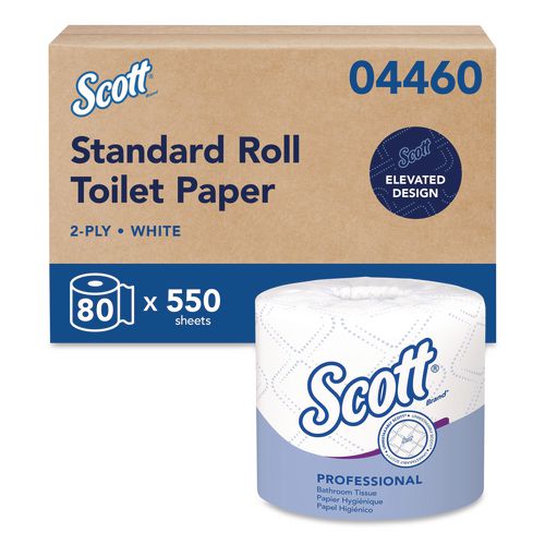 Image of ScottÂ® Essential Standard Roll Bathroom Tissue for Business, Septic Safe, 2-Ply, White, 550 Sheets/Roll, 80/Carton