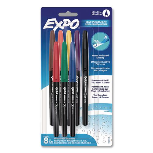 Vis-a-Vis Wet Erase Marker, Fine Bullet Tip, Assorted Colors, 8/Set